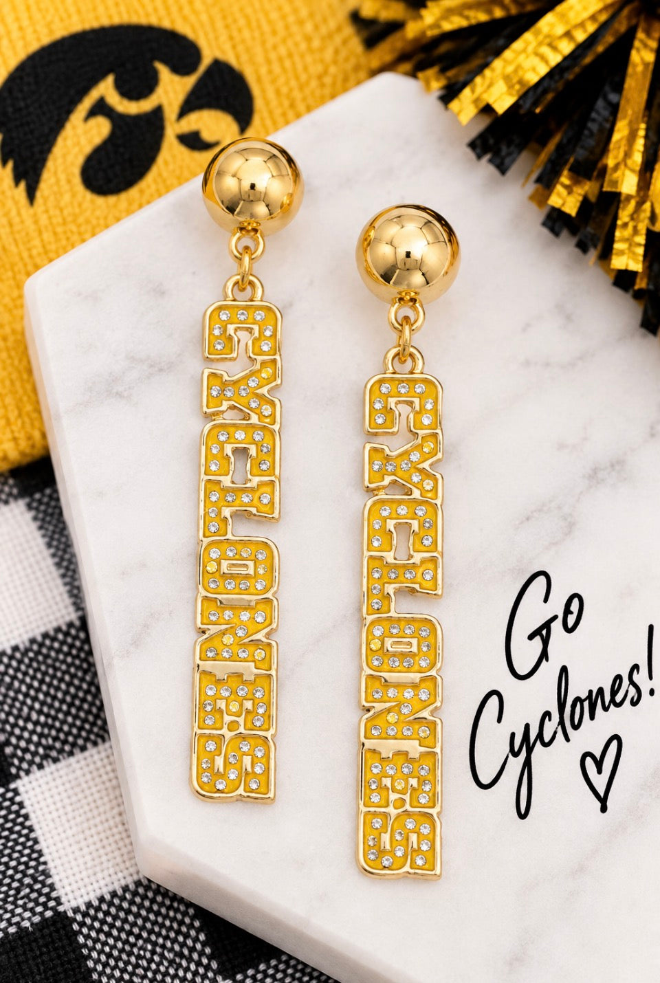 IOWA STATE CYCLONES PAVE OUTLINE EARRINGS
