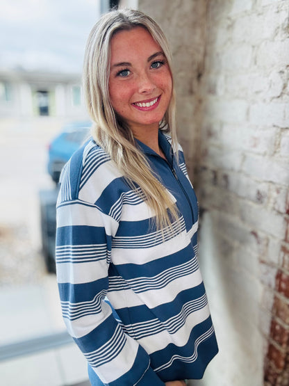 Denim Blue & White Stripe Pullover