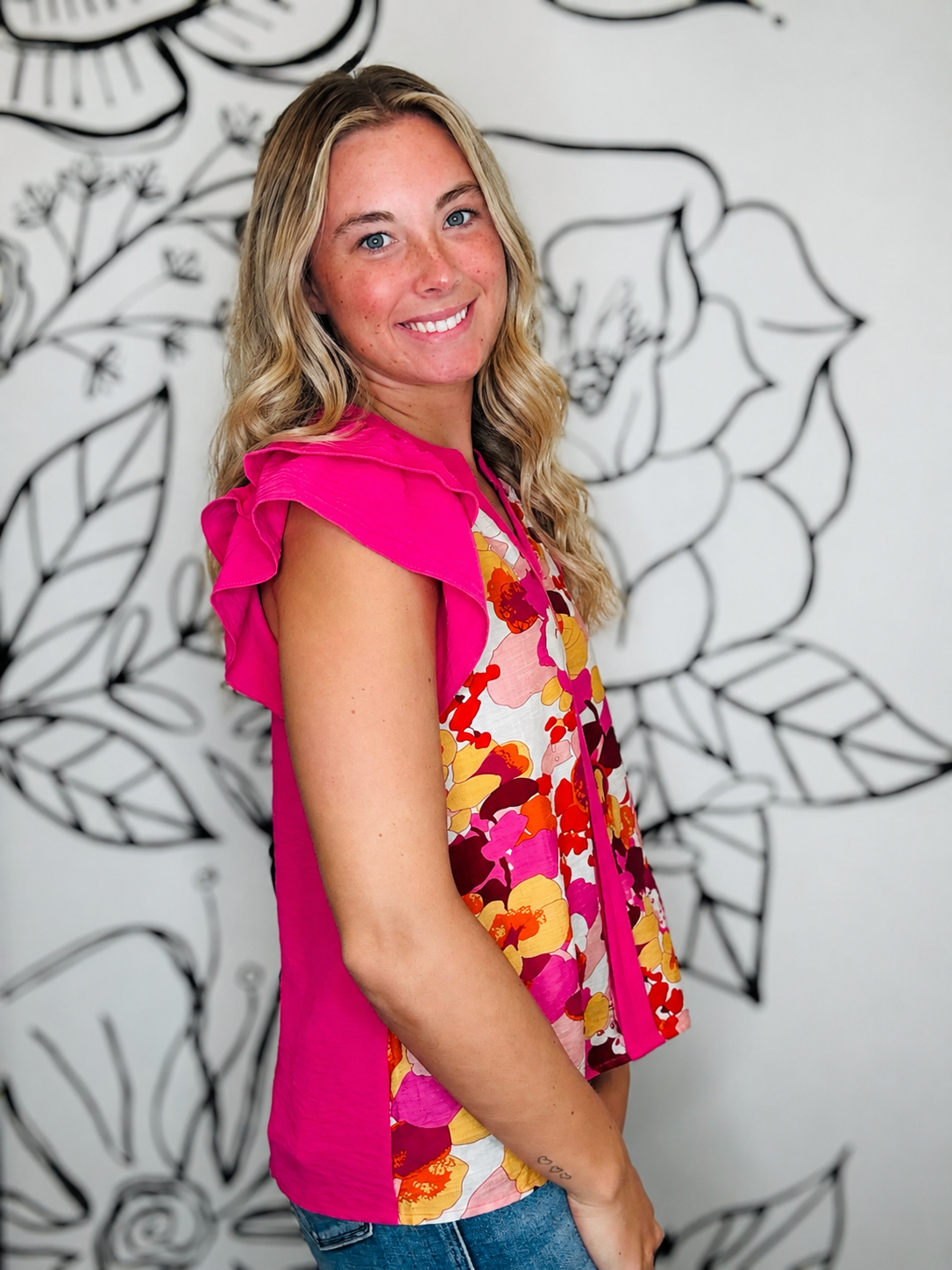 HOT PINK FLORAL TOP