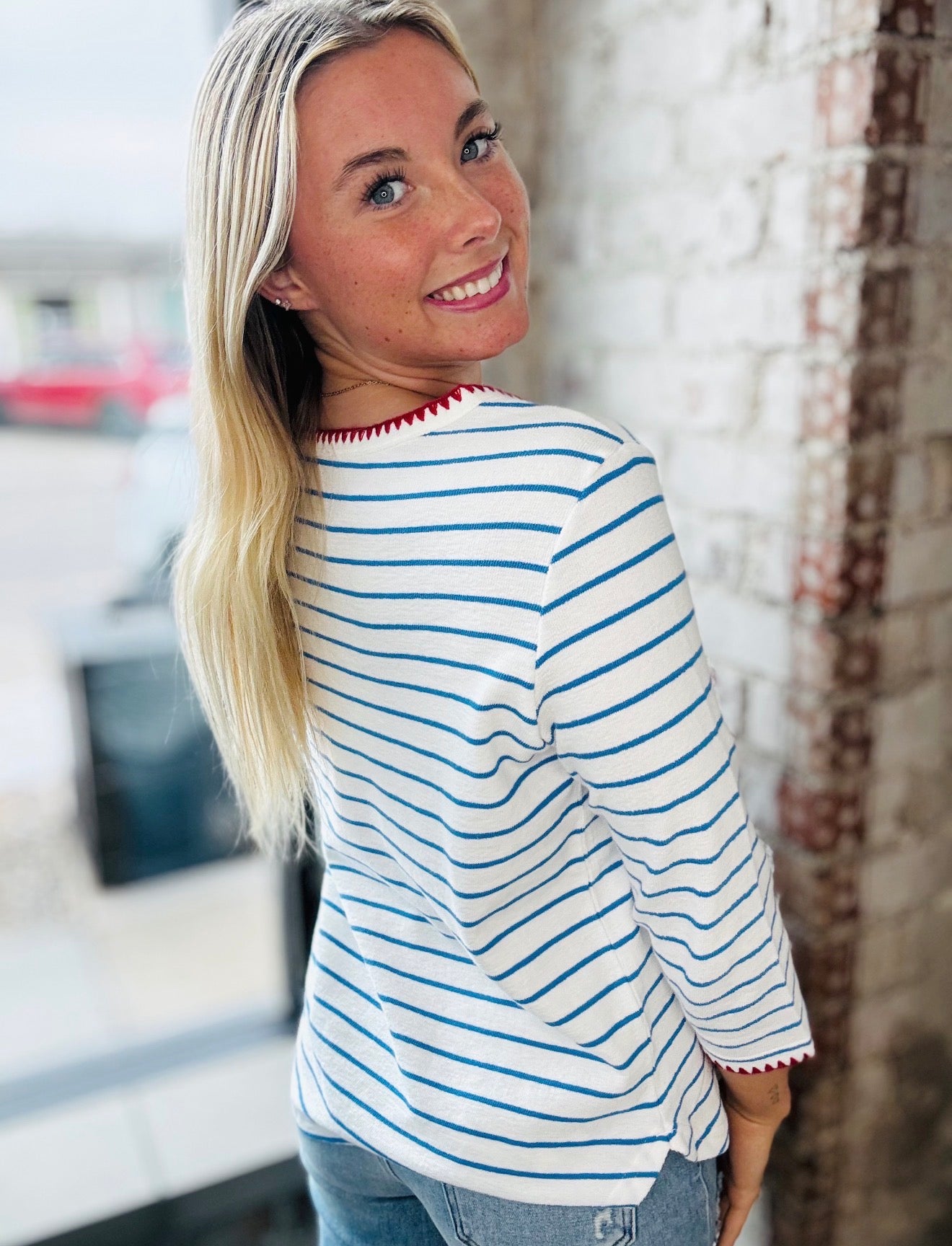 Tribal Royal Blue Striped Sweater