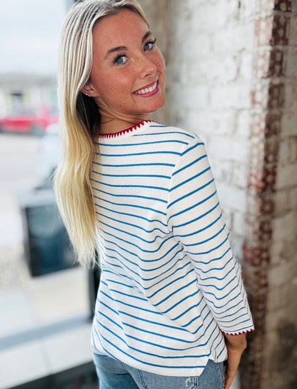 Tribal Royal Blue Striped Sweater