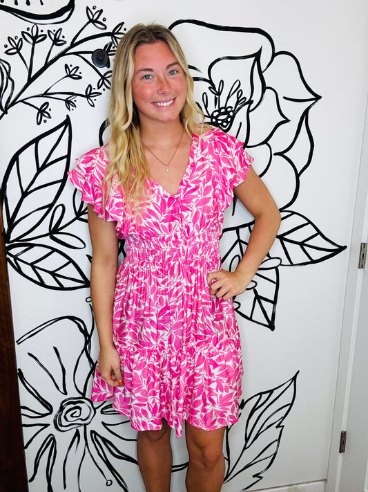 PINK FLORAL PRINT TIERED DRESS