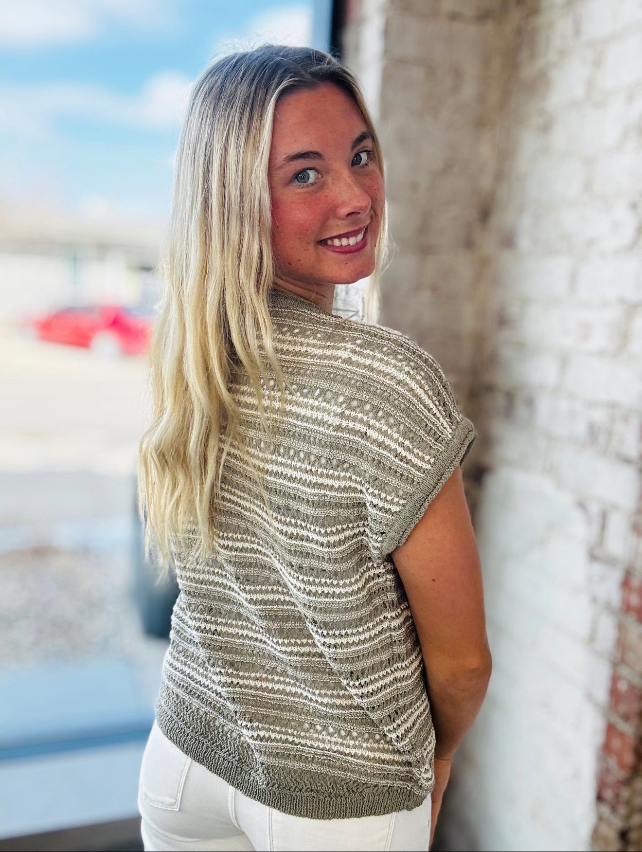 Lt Olive Stripe Sweater