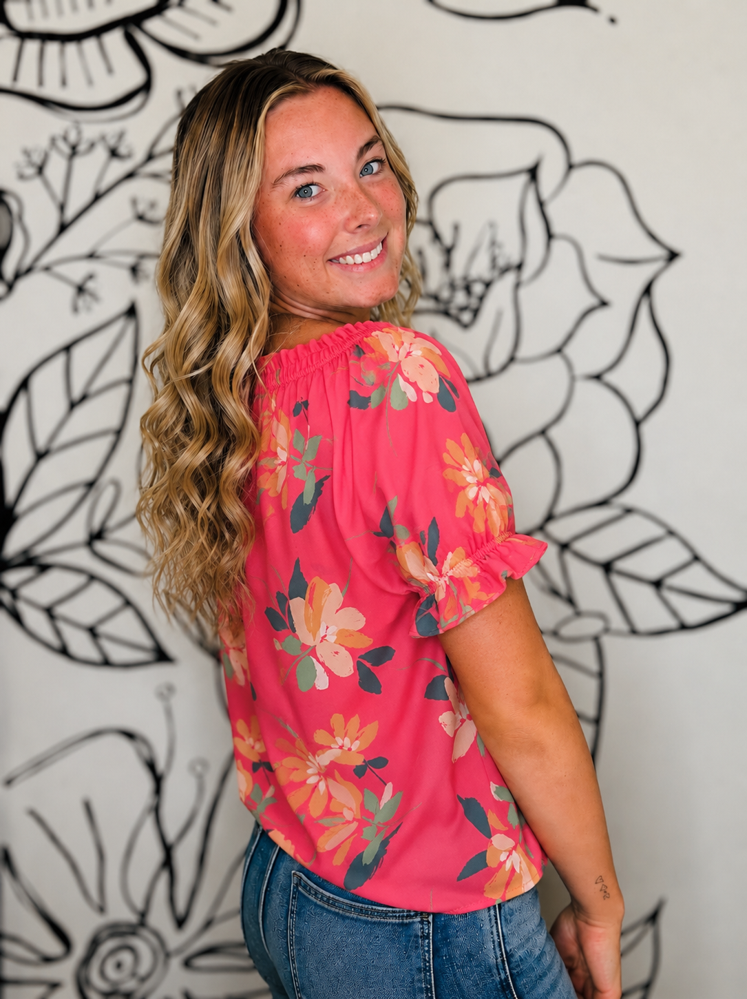 CORAL FLORAL TOP