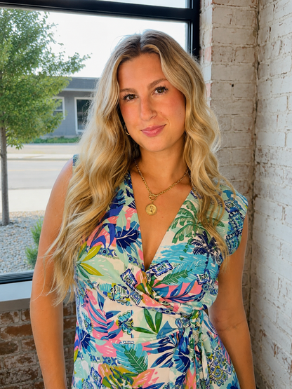 TROPICAL ESCAPE WRAP DRESS
