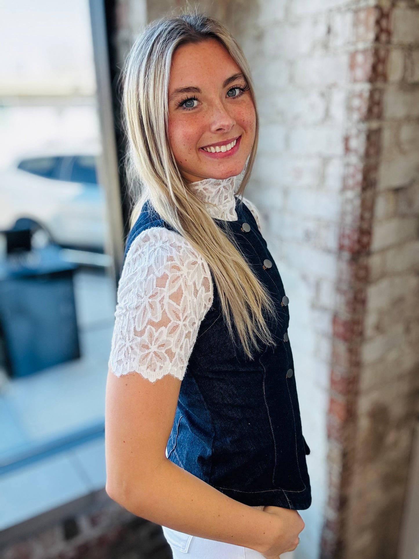 Dark Wash Button Down Denim Vest