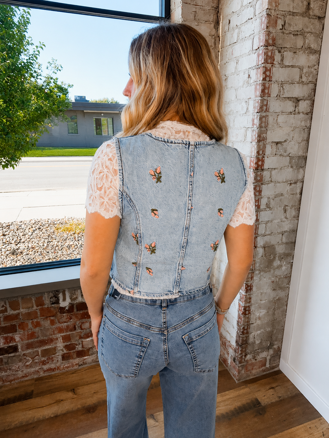 BLOOM & DENIM EMBROIDERED VEST