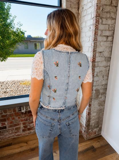 BLOOM & DENIM EMBROIDERED VEST