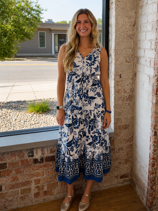 ROYAL BLUE FLORAL MAXI DRESS