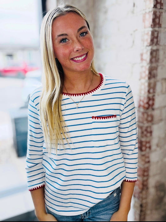 Tribal Royal Blue Striped Sweater