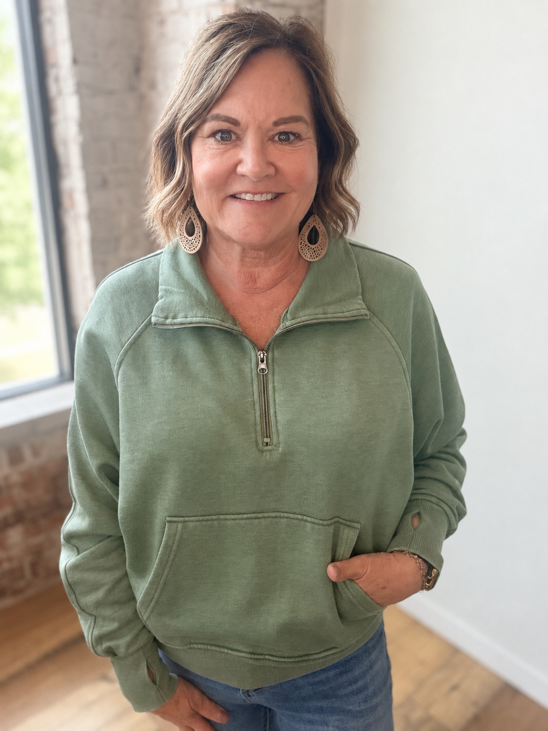HEATHER SAGE CHELSEA 1/4 ZIP PULLOVER