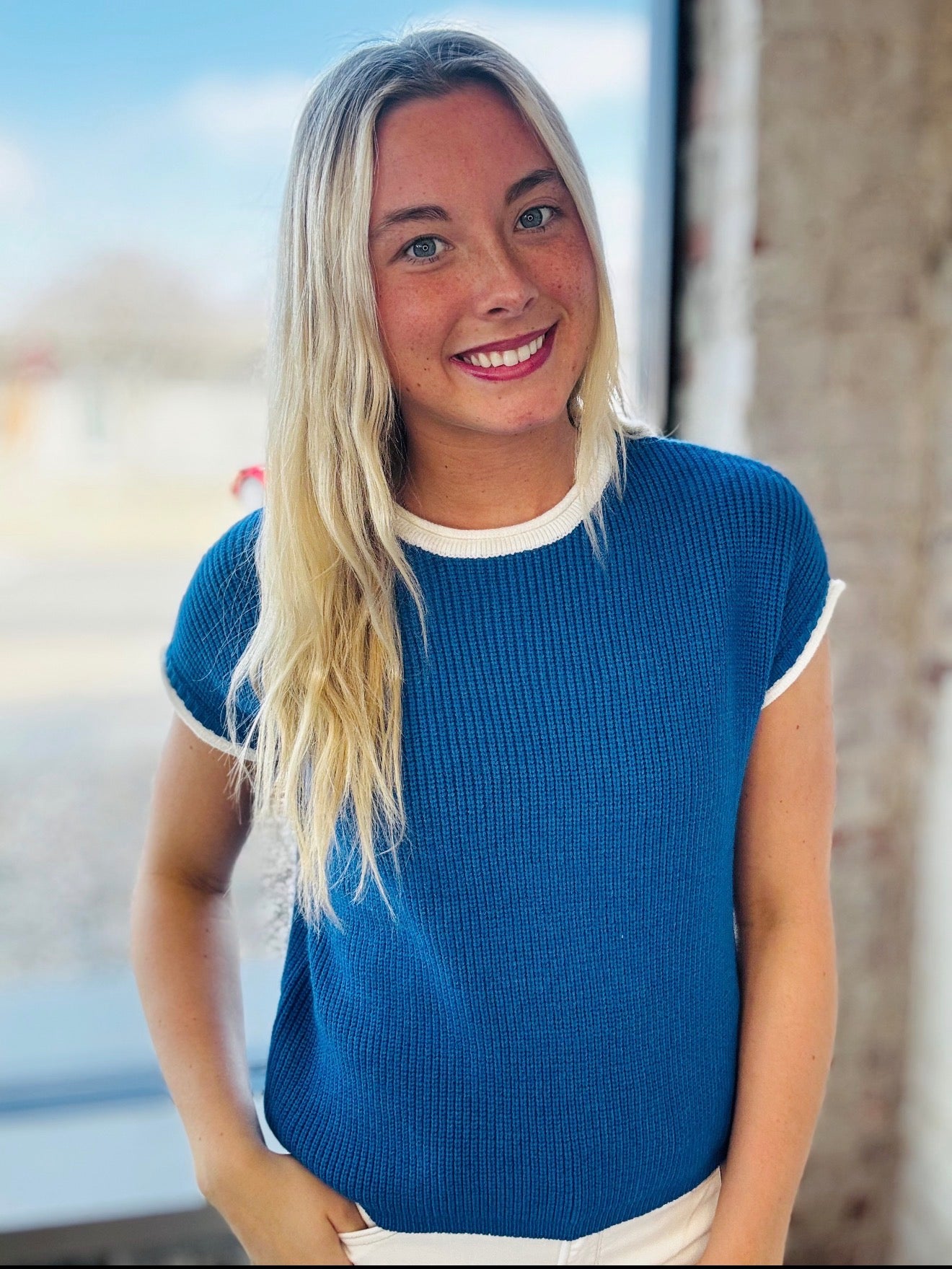 Royal Blue Short Sleeve Sweater