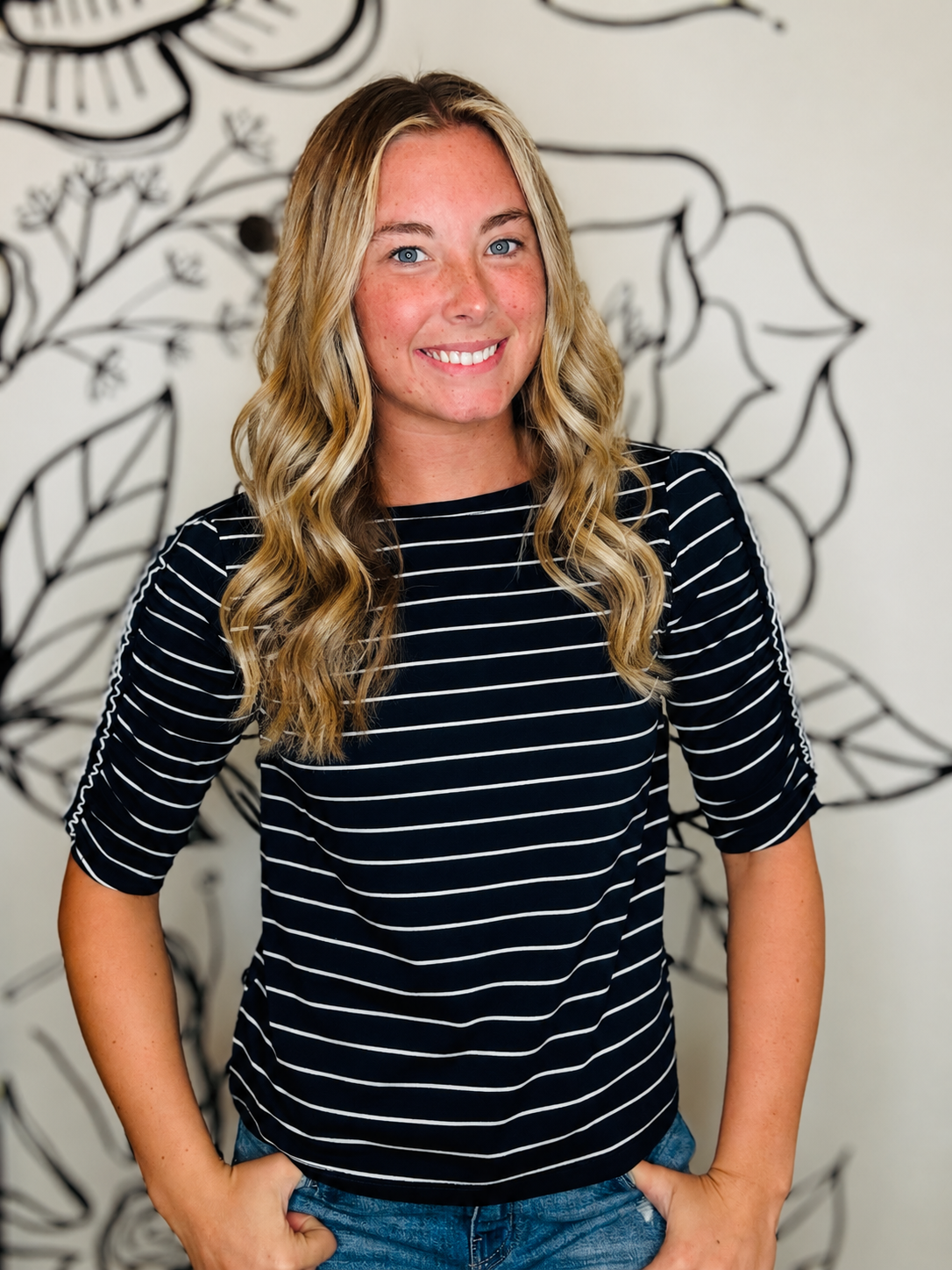 TRU LUXE NAVY STRIPE TOP