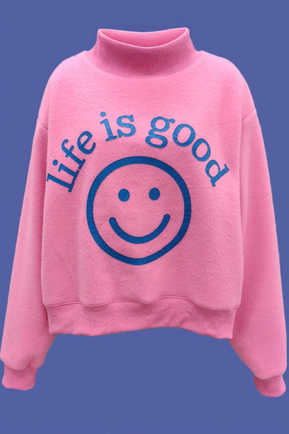 REVERSIBLE GRAPHIC MOCK-NECK CROP SWEATSHIRT
