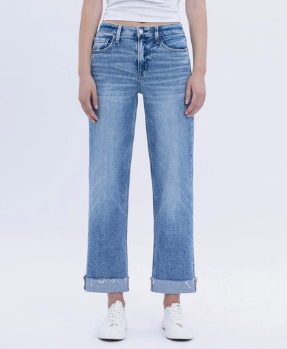 FLYING MONKEY MEDIUM-WASH HIGH-RISE CUFFED STRAIGHT DENIM