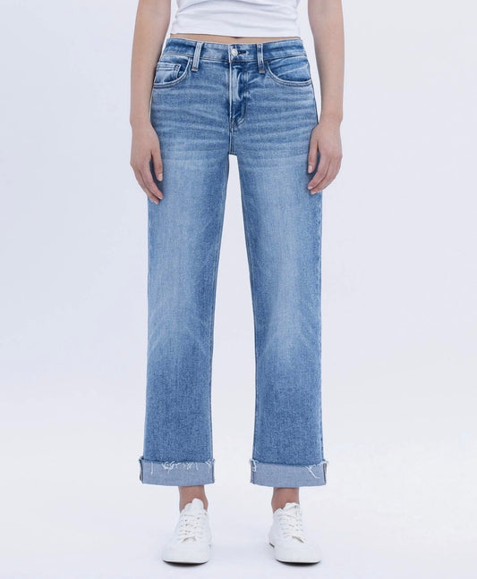FLYING MONKEY MEDIUM-WASH HIGH-RISE CUFFED STRAIGHT DENIM