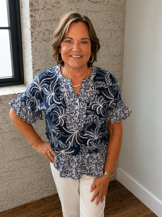 JENSEN NAVY PRINT TOP