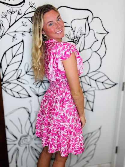 PINK FLORAL PRINT TIERED DRESS