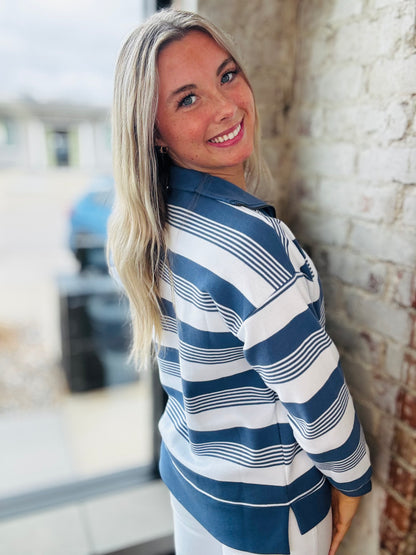 Denim Blue & White Stripe Pullover
