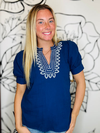 TRU LUXE EMBROIDERED GAUZE TOP