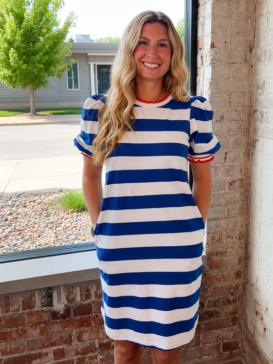 ROYAL BLUE STRIPE DRESS
