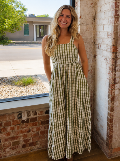 OLIVE & IVORY GINGHAM MAXI DRESS