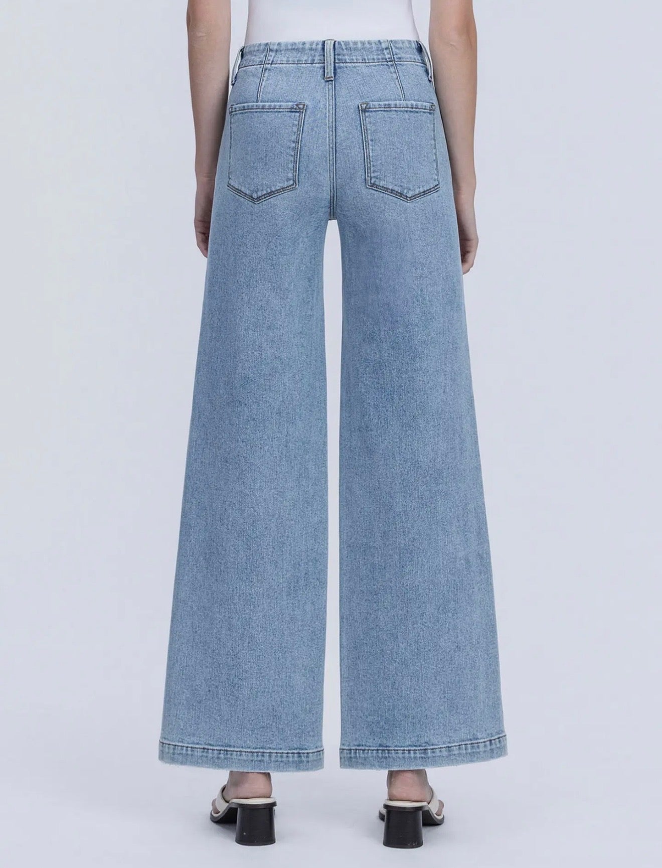 FLYING MONKEY LIGHT-WASH HIGH-RISE TROUSER HEM TWIST WIDE-LEG DENIM