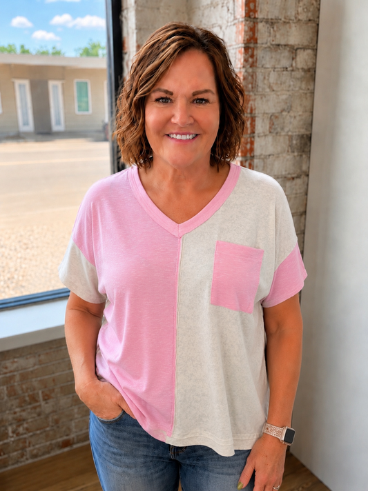 SAGE & FIG PINK COLOR BLOCK TOP