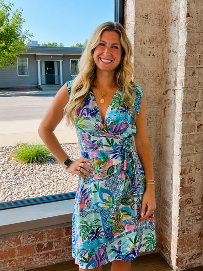 TROPICAL ESCAPE WRAP DRESS