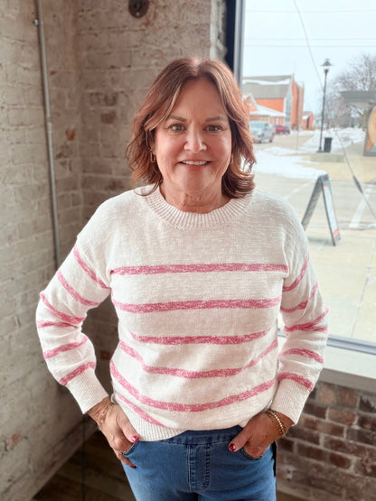 Off White & Pink Striped Sweater