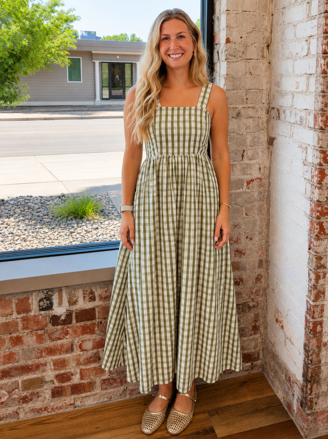 OLIVE & IVORY GINGHAM MAXI DRESS