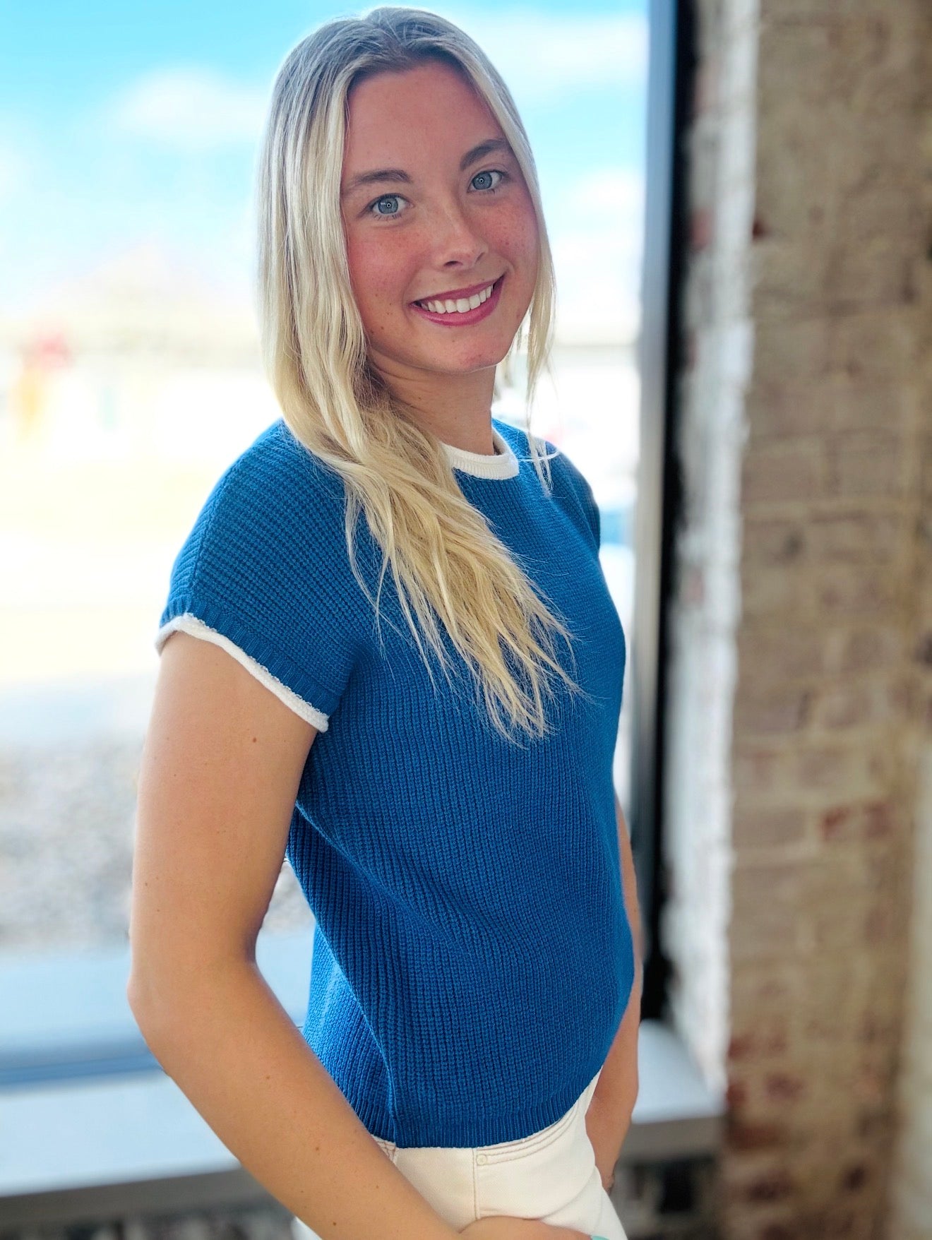 Royal Blue Short Sleeve Sweater