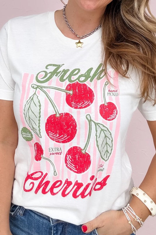 WHITE VINTAGE “FRESH CHERRIES” GRAPHIC TEE