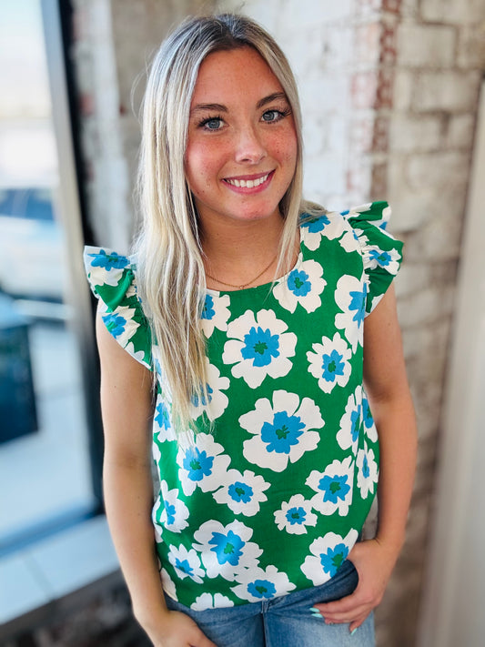 Kelly Green Floral Top