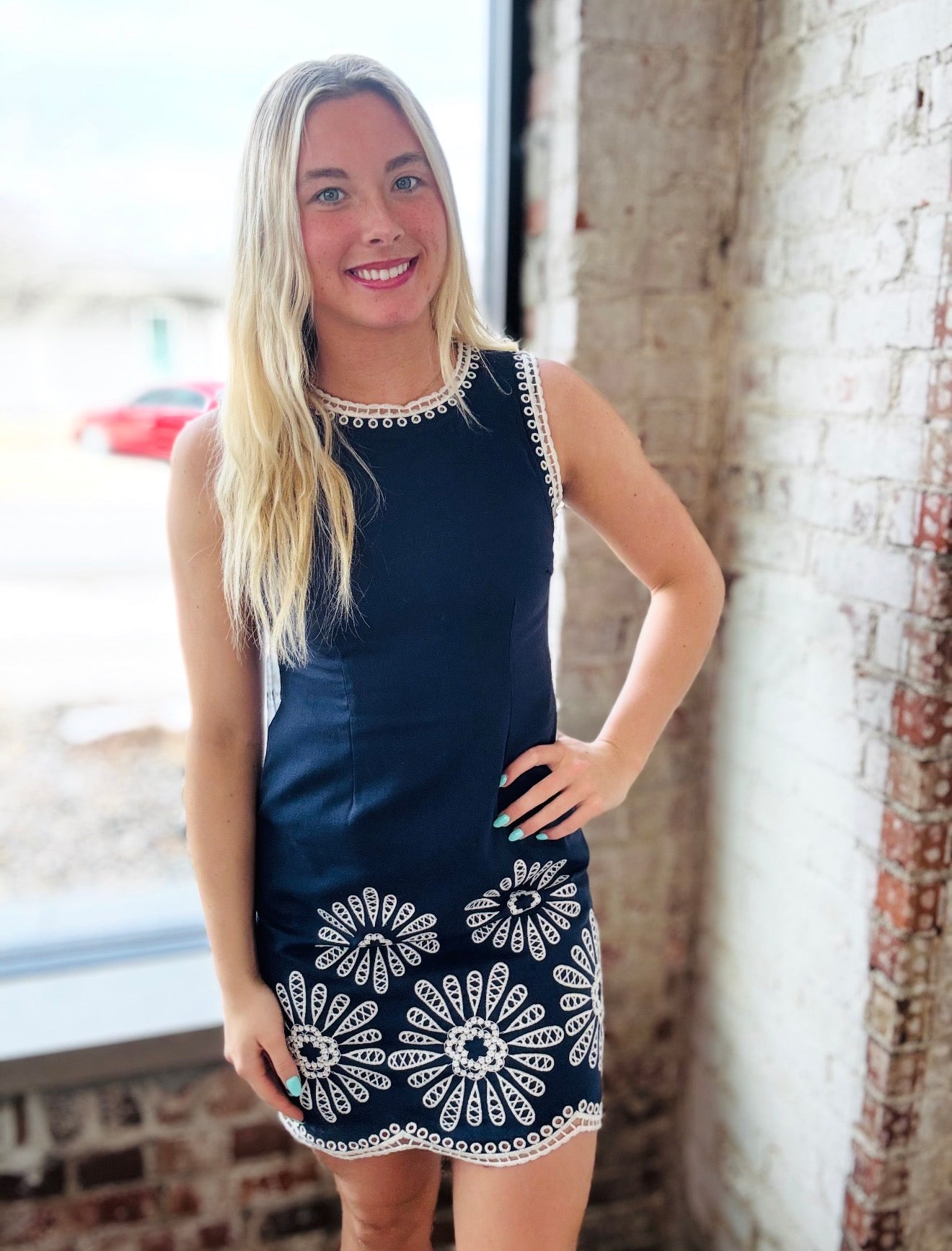 Navy Blue Embroidered Dress