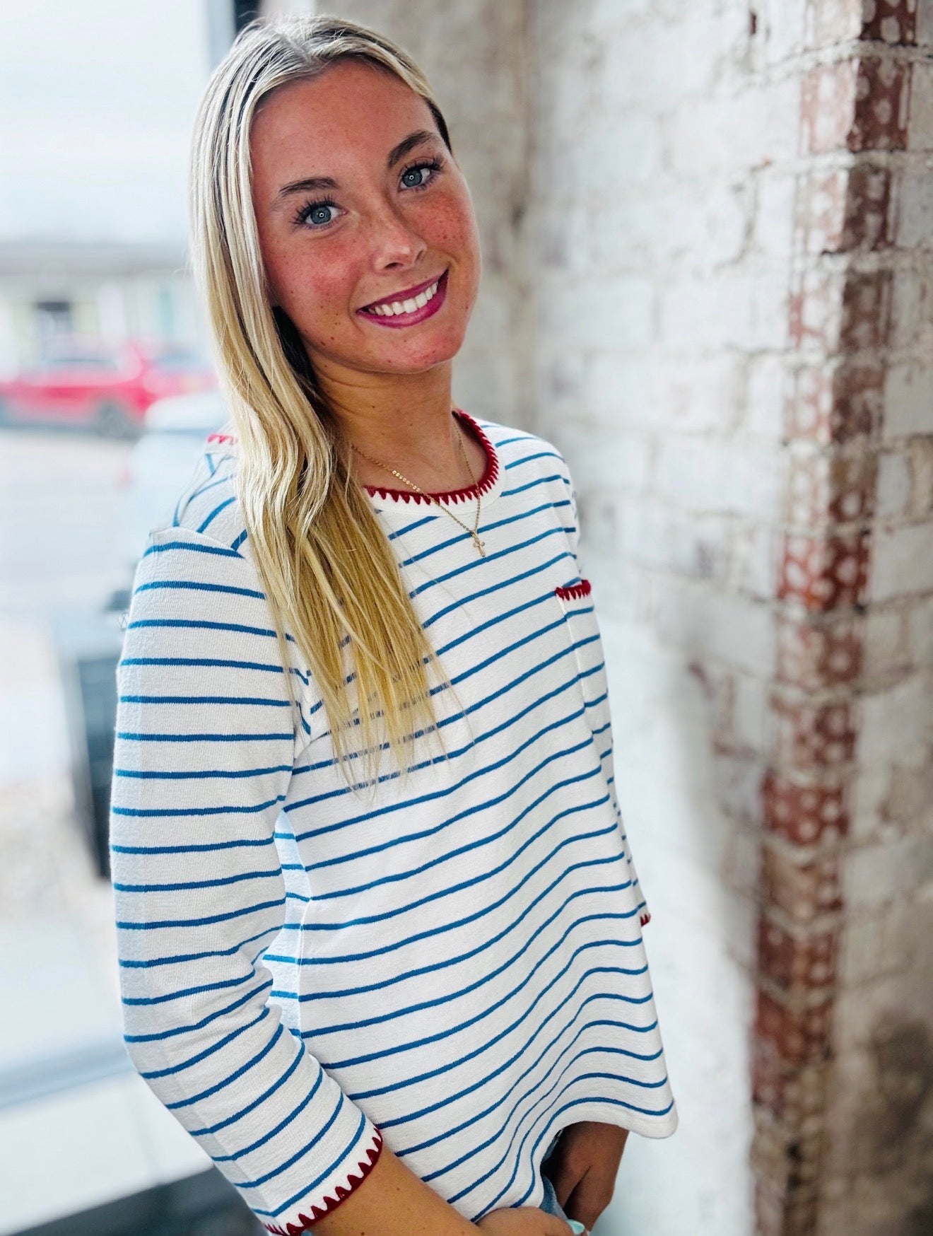 Tribal Royal Blue Striped Sweater