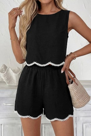 BLACK CONTRAST TRIM SHORT SET