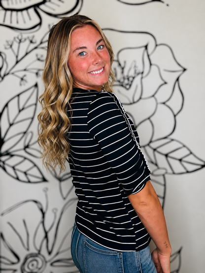 TRU LUXE NAVY STRIPE TOP