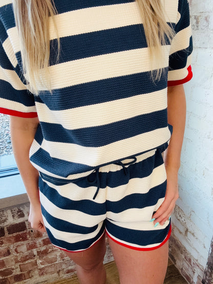 Navy Stripe Short Set