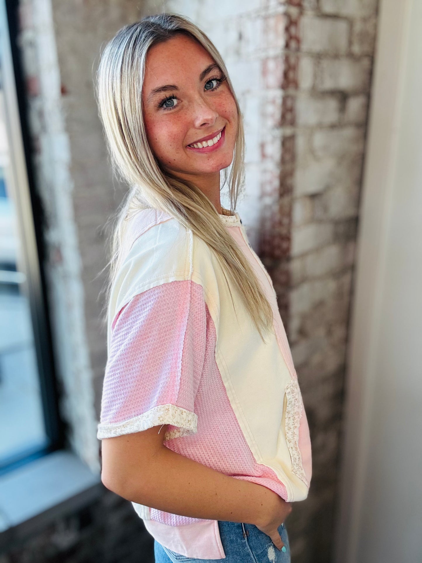 Oversized Pink Color Block Top