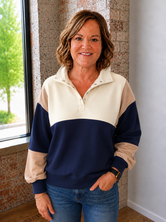 NAVY COLOR BLOCK PULLOVER