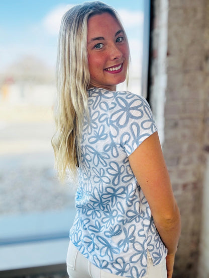 Charlie B White & Denim Blue Flower Top