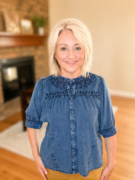 TRU LUXE DETAILED DENIM TOP
