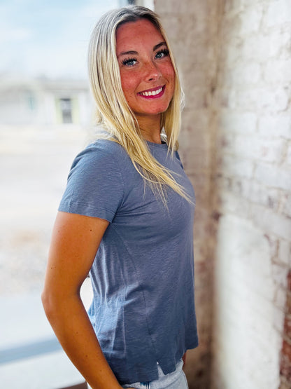 BLUE LINEN TOP