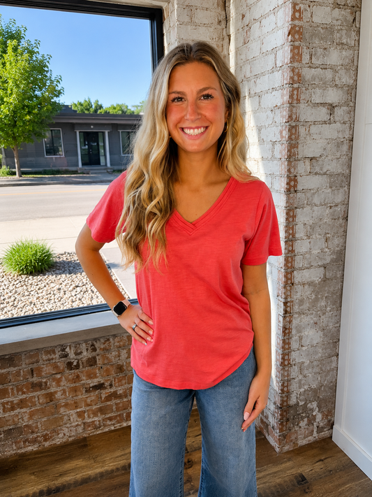 CORAL CRUSH V-NECK TOP
