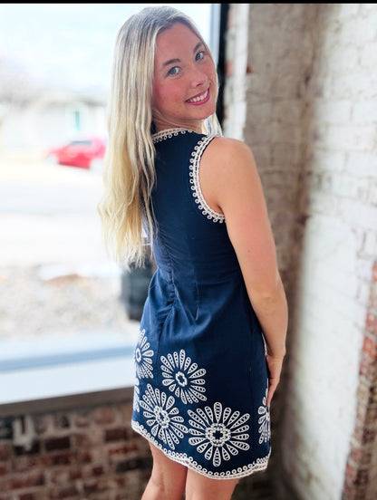 Navy Blue Embroidered Dress