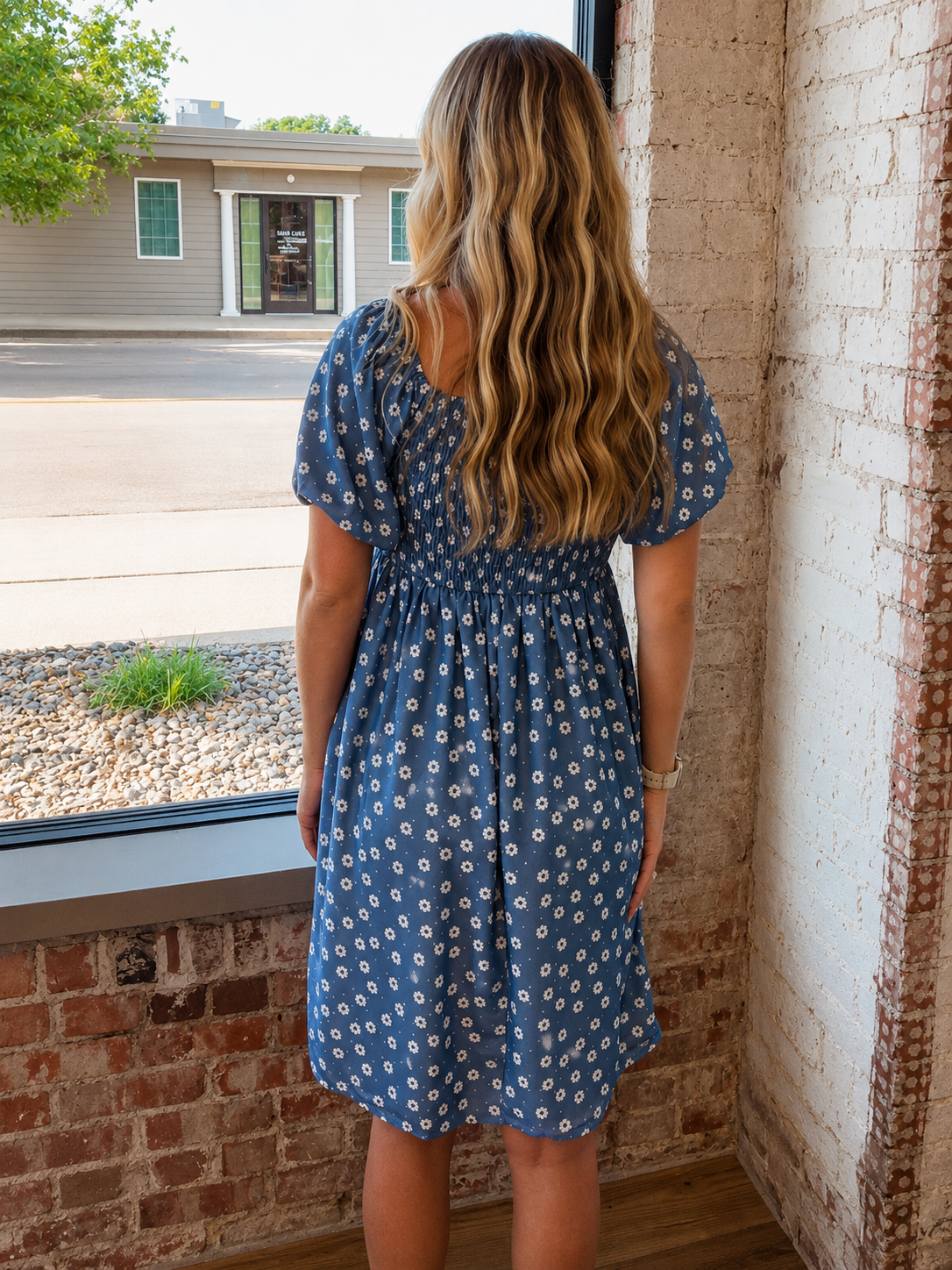 BLUE FLORAL PRINT BABYDOLL DRESS