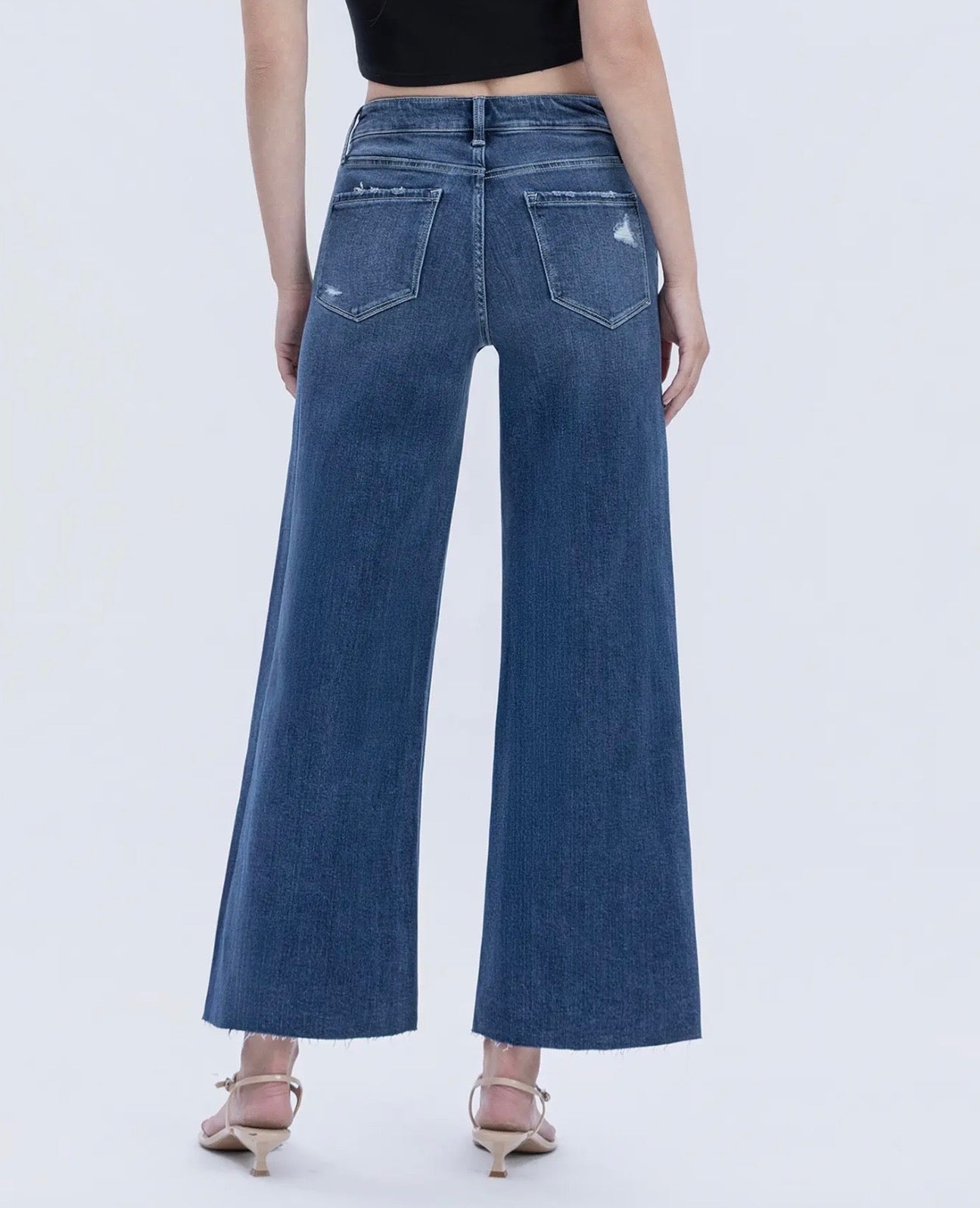 FLYING MONKEY DARK WASH HIGH-RISE WIDE-LEG DENIM