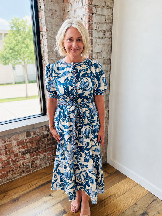 BLUE FLORAL MIDI DRESS