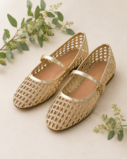 GOLD METALLIC WOVEN FLATS